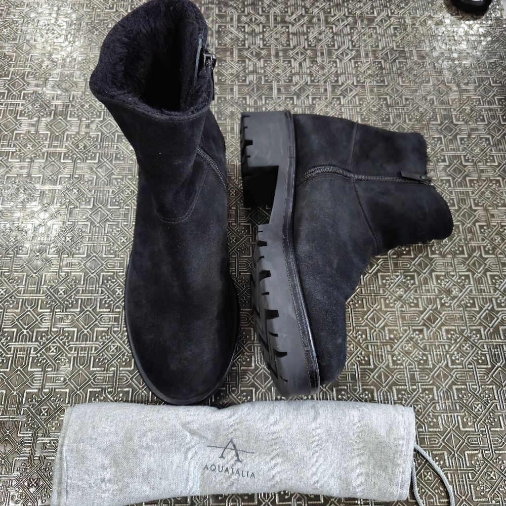 🐢 Aquatalia Lauriston Weatherproof bootie Lugged Moto Suede Size 8
